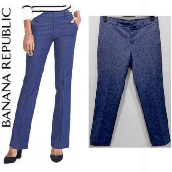 Banana Republic Straight leg Pants Trouser blue Logan Wool size 6 - Picture 1 of 14